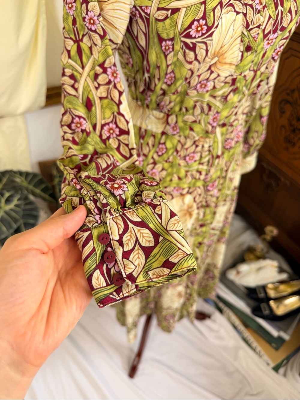 H&M William Morris collab floral cottagecore Fairy midi maxi dress long sleeves - Picture 6 of 8